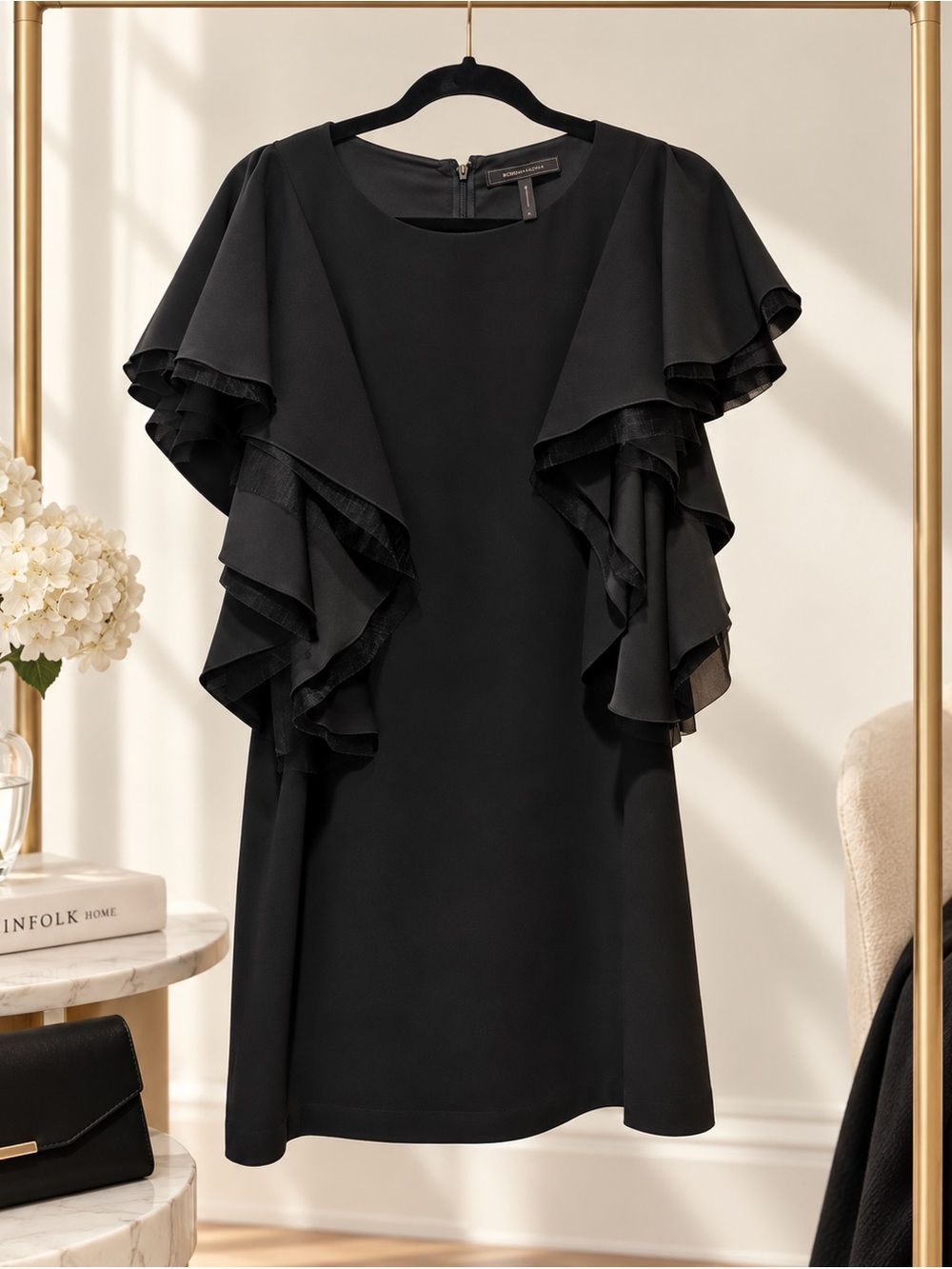 BCBG MaxAzria Ruffle Sleeve Cocktail Dress Size 6 Elegant Party Wedding LBD